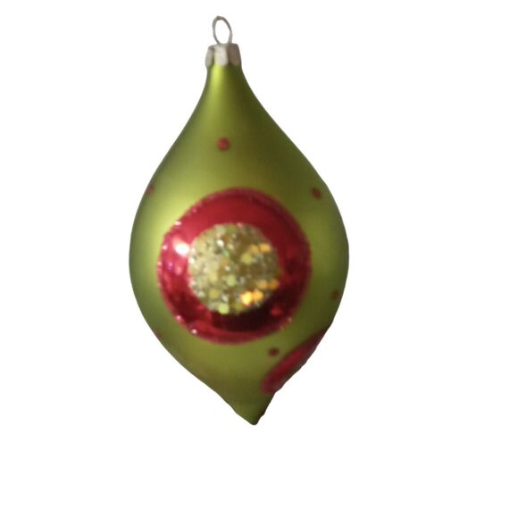 Vintage Glass Teardrop Christmas Ornament Red Green Glitter Finial Drop 6" - Picture 2 of 12